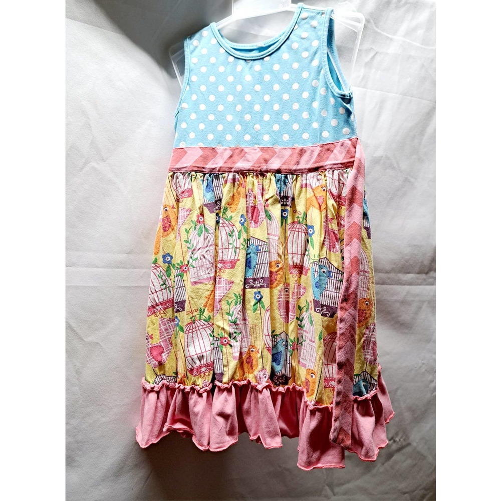 Lt Blue white polka dot top Bird Bird Cage bottom Ruffle hem sun dress 5
